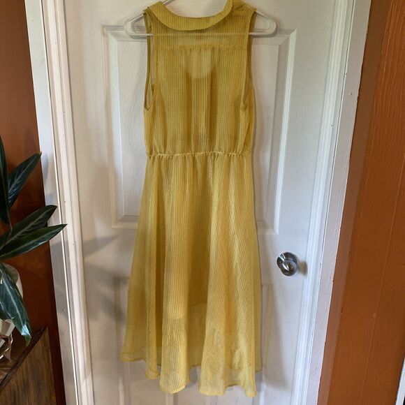 American Rag Dress Women’s Size Large Yellow Checked Sheer Pocket Button Summer - Picture 7 of 11